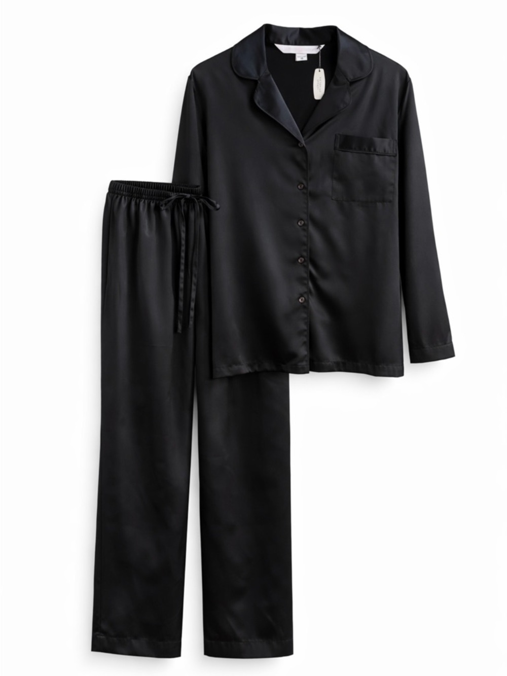 Victoria’s Secret Satin Feel Pajama Set XS Black Silky Button Top & Pants NWT